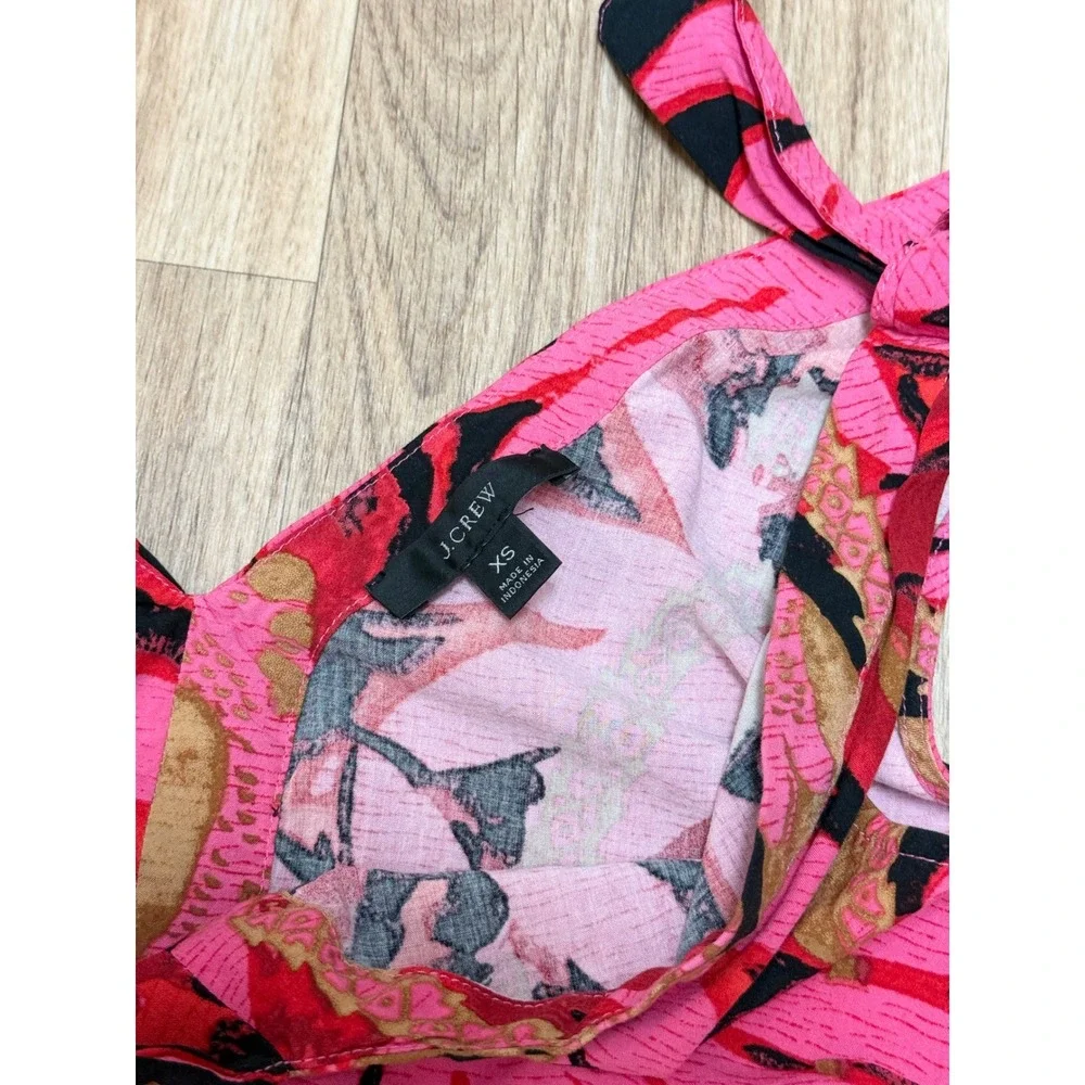 J.Crew Re-Imagined Tropical Floral Parrot Tie Shoulder Tank Top Pink Red XS